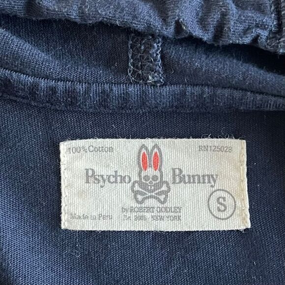 Psycho Bunny Men's Long Sleeve Placket Hoodie in Navy Pima Cotton Size Small EUC - Picture 4 of 8